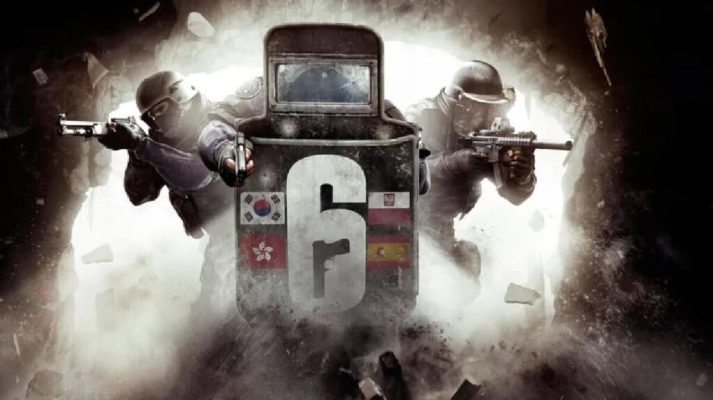 Banner do jogo Tom Clancys com três personagens armados.